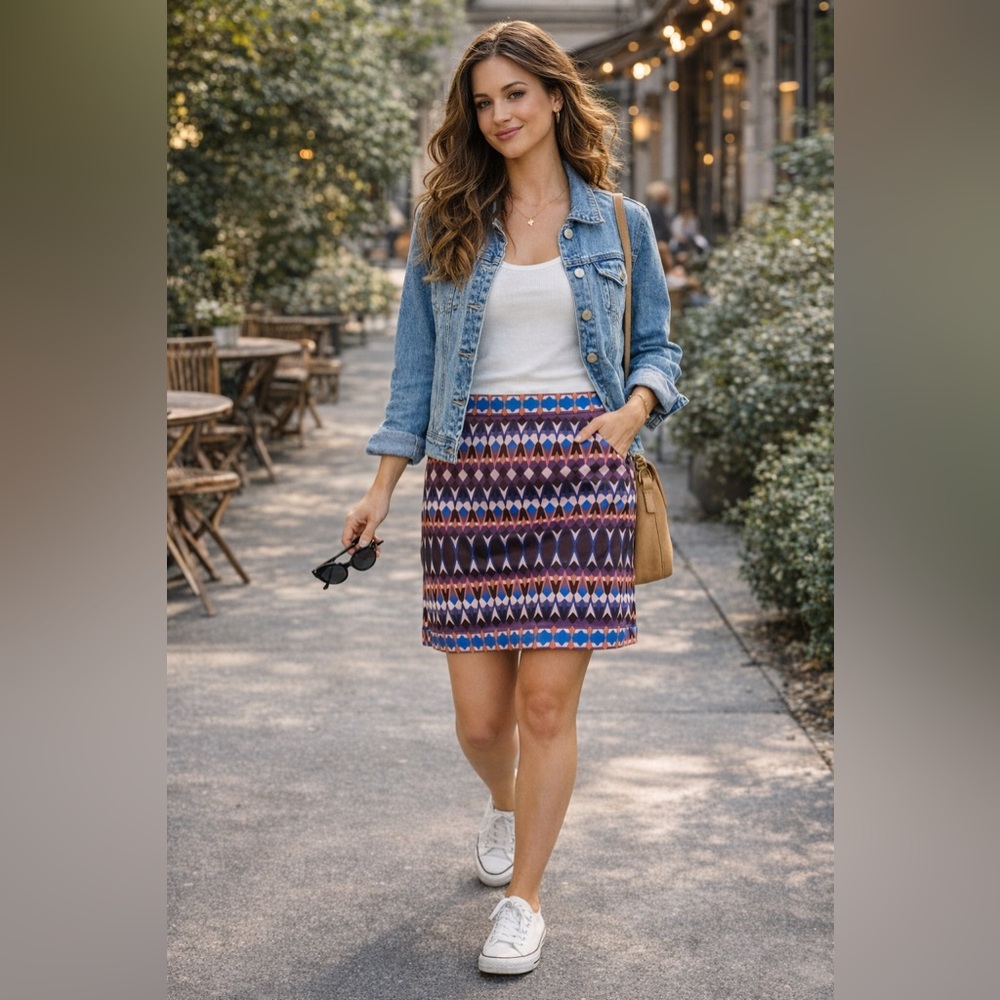 572 J. Crew Geometric A-Line Skirt 4 Multicolor Patterned Mini Skirt Casual
